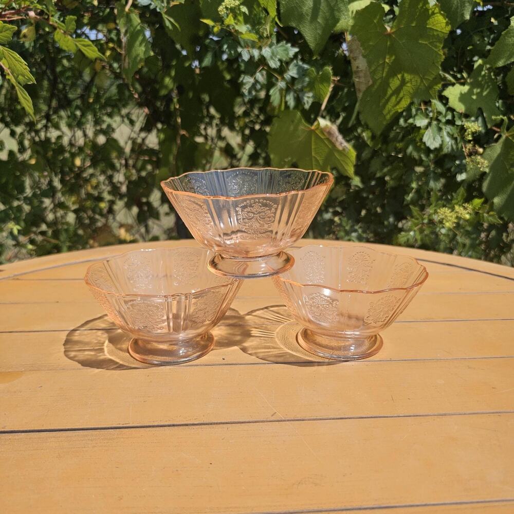 Vintage 1930's Macbeth Evans Pink Sweetheart Footed Glass Sherbert Bowls/Set (3)